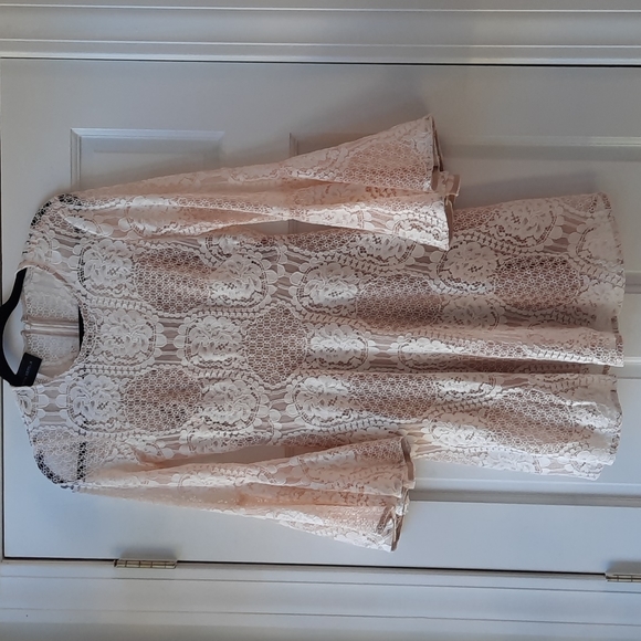 Bhldn Donna Morgan Russo Ivory Pink Lace Mini Dress Crocheted - Picture 4 of 7